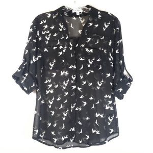 Express Portofino Sheer Shirt Bird Print